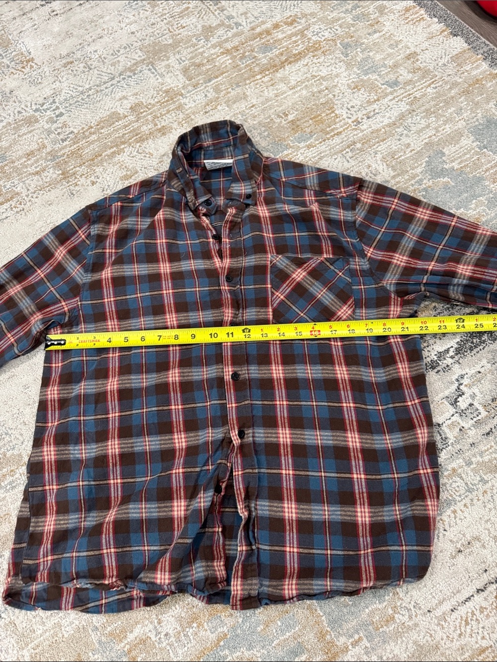 Plaid Button-Down Shirt in Red and Navy with Graphic Back Patch - Picture 7 of 7
